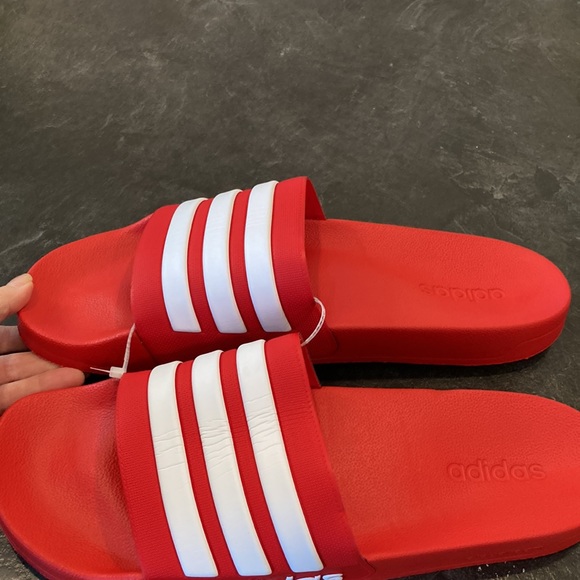Men adidas cloudfoam red white slides sandals shoes size 18 - new without tags - Picture 3 of 12